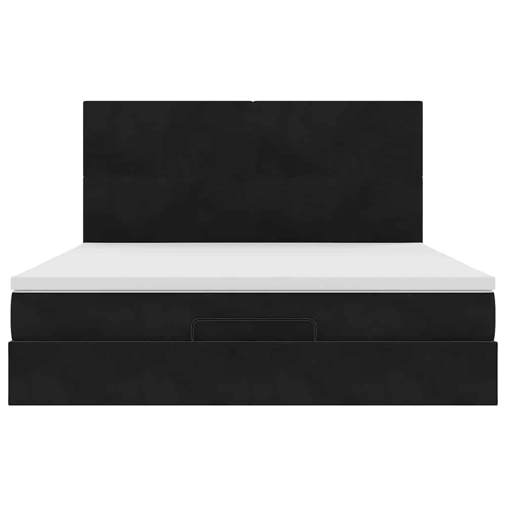 Cadre de lit ottoman avec matelas noir 160x200 cm velours - XIOS