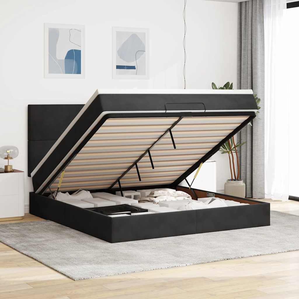 Cadre de lit ottoman avec matelas noir 160x200 cm velours - XIOS