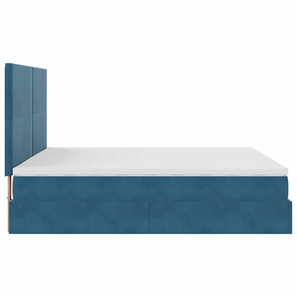 Cadre de lit ottoman avec matelas bleu foncé 160x200 cm velours - XIOS