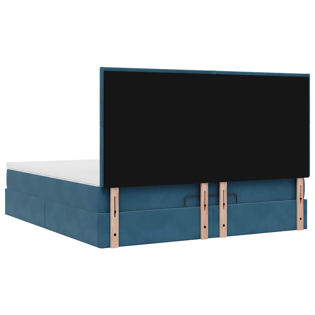Cadre de lit ottoman avec matelas bleu foncé 160x200 cm velours - XIOS