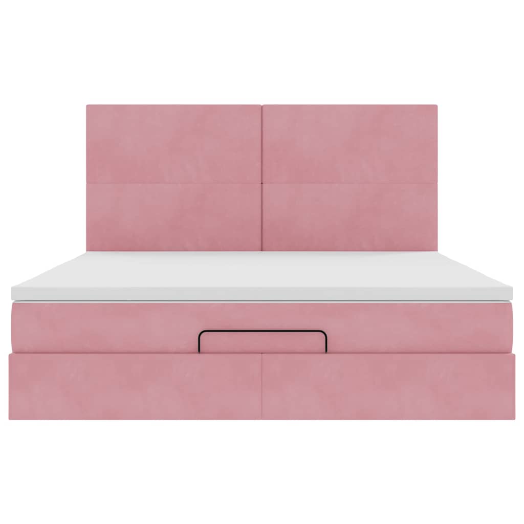 Cadre de lit ottoman avec matelas rose 160x200 cm velours - XIOS