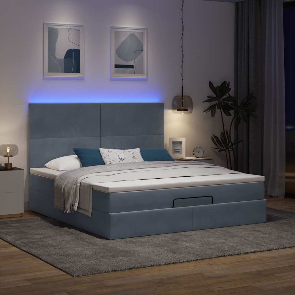 Cadre de lit ottoman avec matelas gris foncé 180x200cm velours - XIOS