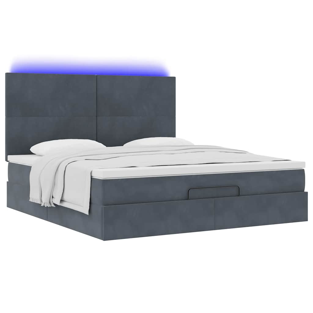 Cadre de lit ottoman avec matelas gris foncé 180x200cm velours - XIOS