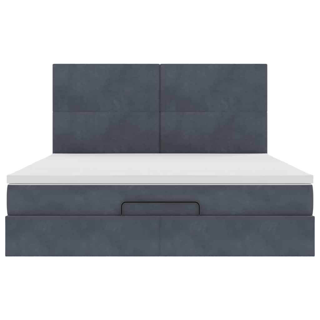 Cadre de lit ottoman avec matelas gris foncé 180x200cm velours - XIOS