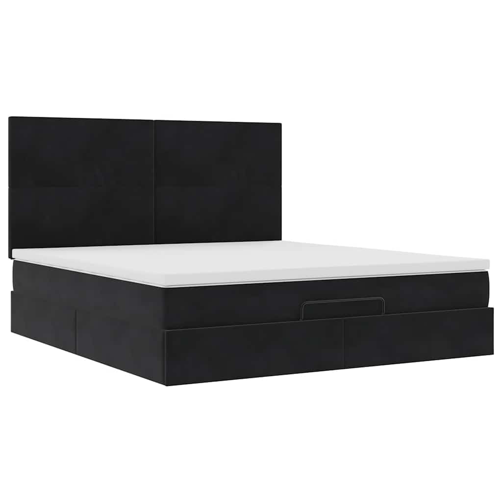 Cadre de lit ottoman avec matelas noir 180x200cm velours - XIOS