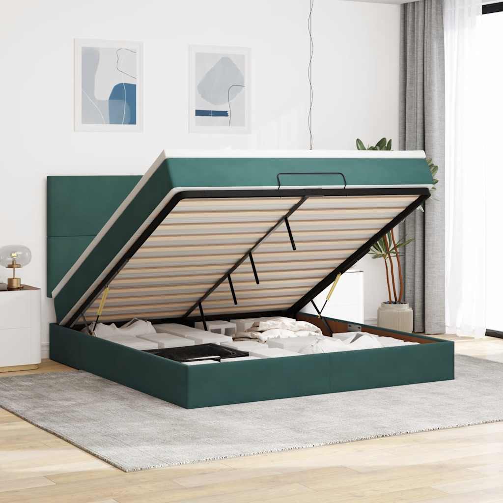 Cadre de lit ottoman avec matelas vert foncé 180x200cm velours - XIOS