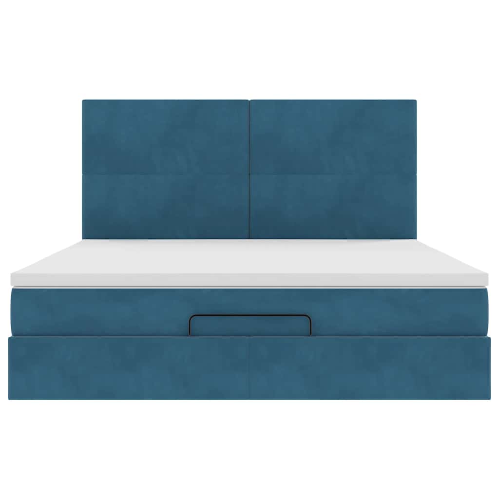 Cadre de lit ottoman avec matelas bleu foncé 180x200 cm velours - XIOS