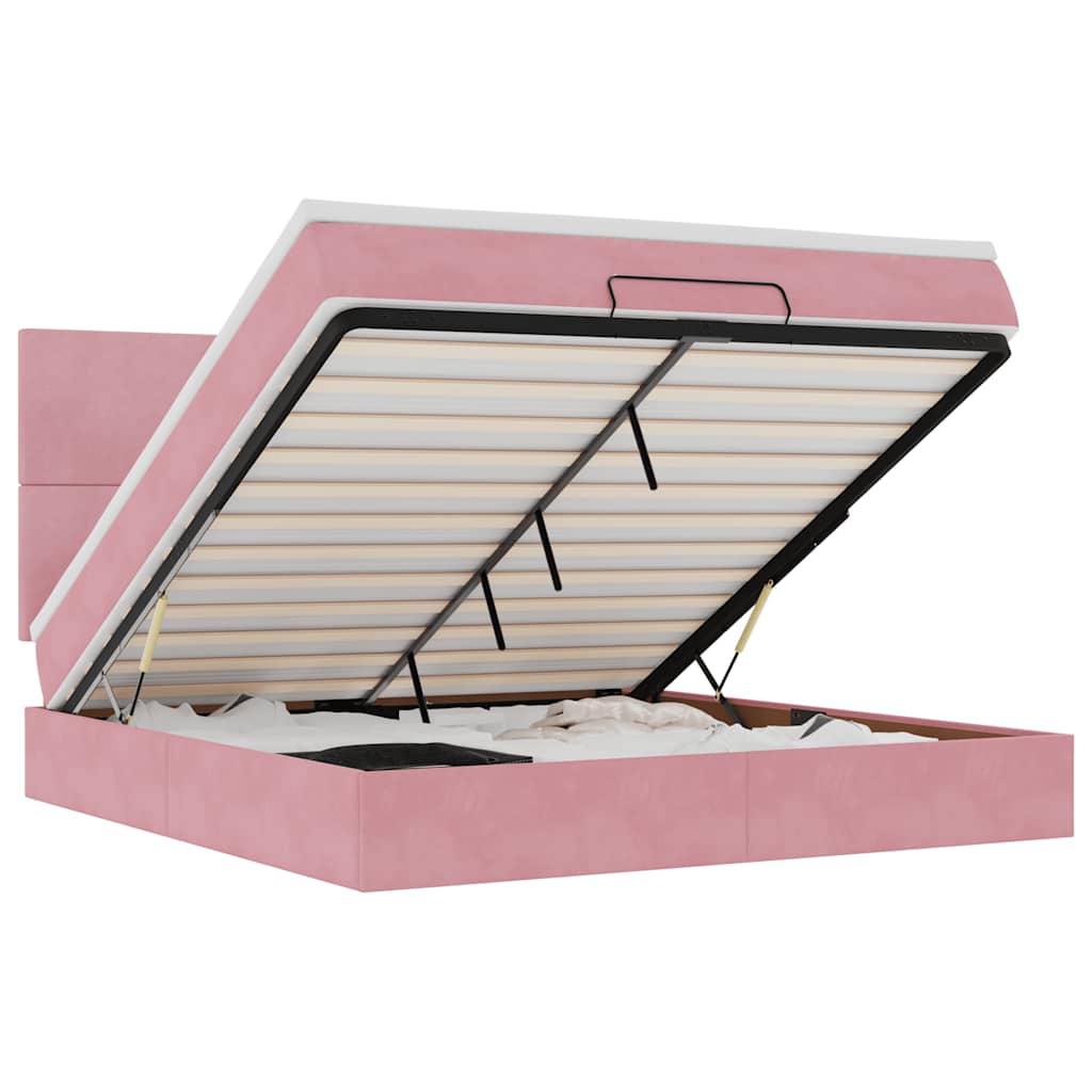 Cadre de lit ottoman avec matelas rose 180x200 cm velours - XIOS