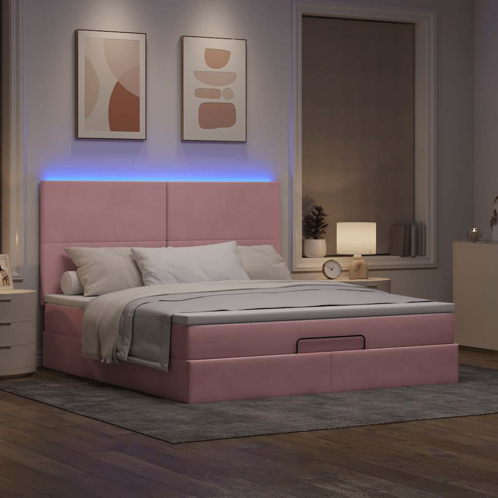 Cadre de lit ottoman avec matelas rose 180x200 cm velours - XIOS