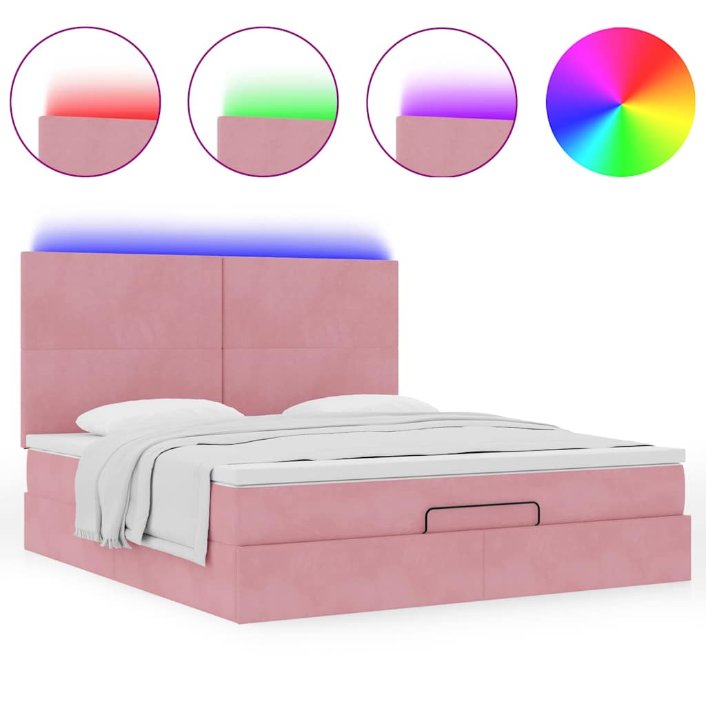 Cadre de lit ottoman avec matelas rose 180x200 cm velours - XIOS