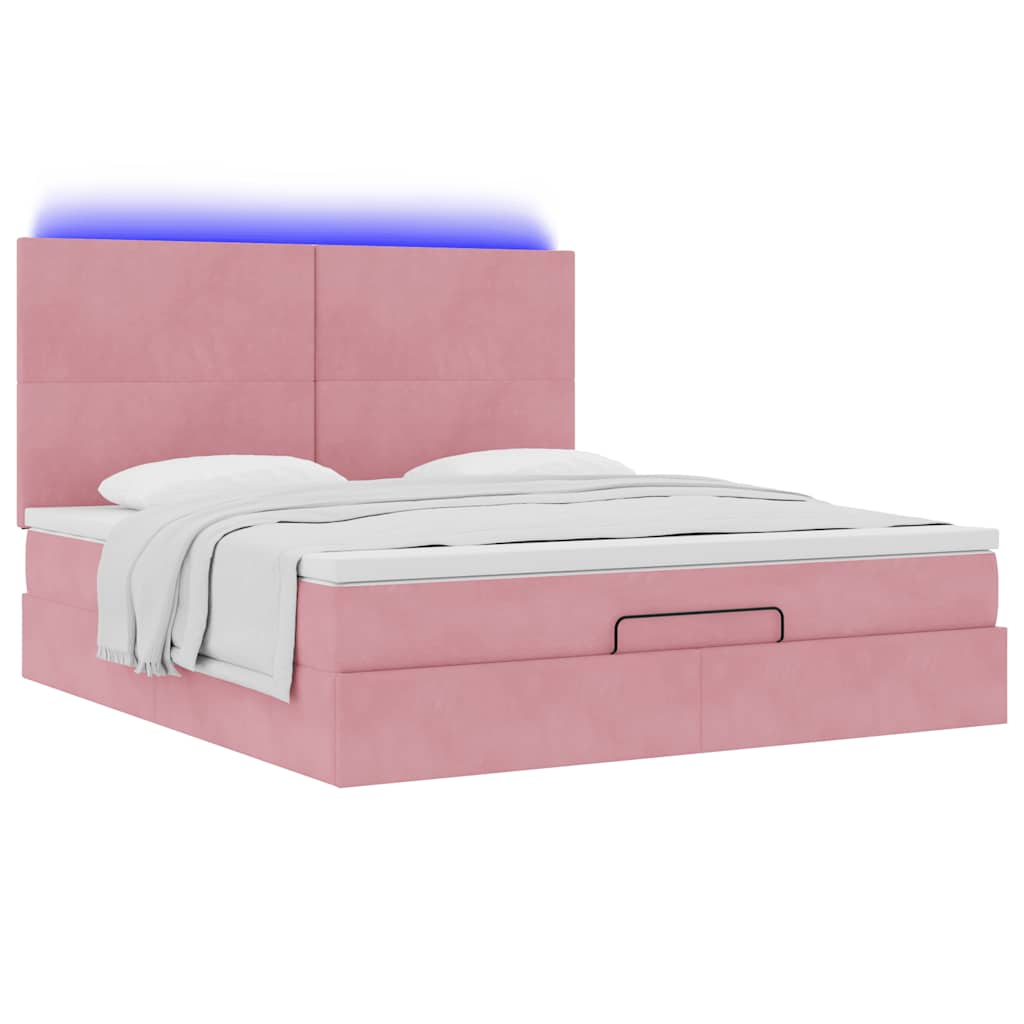 Cadre de lit ottoman avec matelas rose 180x200 cm velours - XIOS