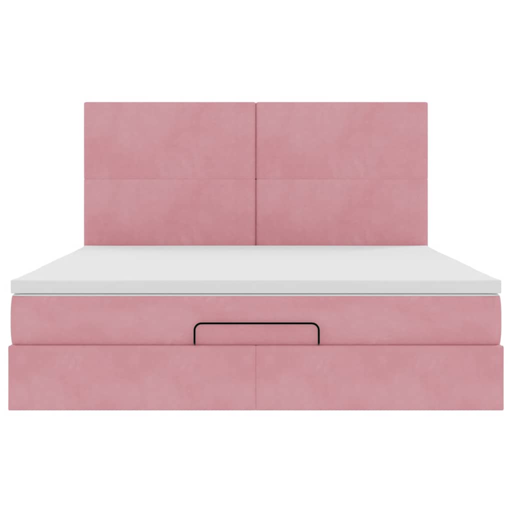 Cadre de lit ottoman avec matelas rose 180x200 cm velours - XIOS