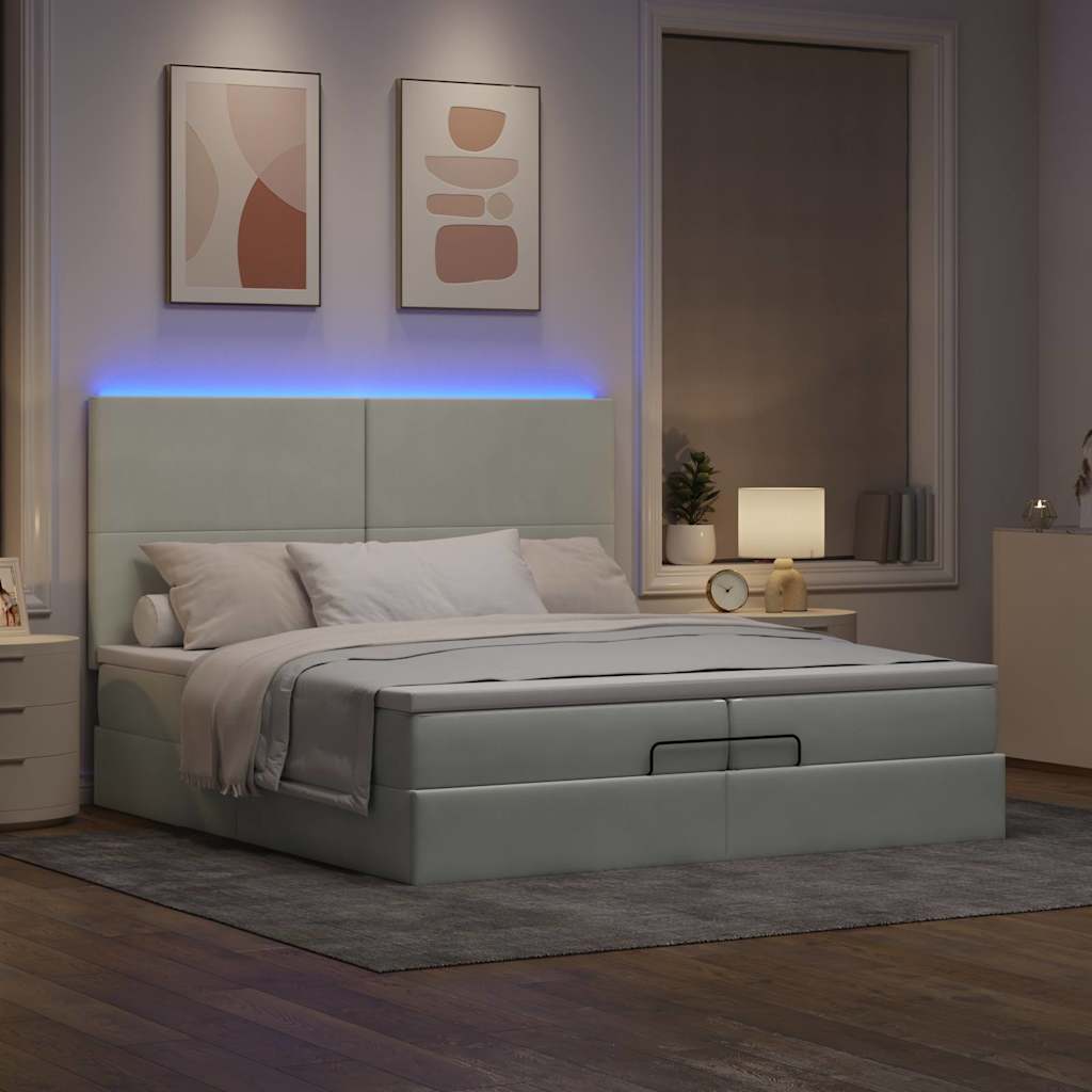 Cadre de lit ottoman avec matelas gris clair 200x200 cm velours - XIOS