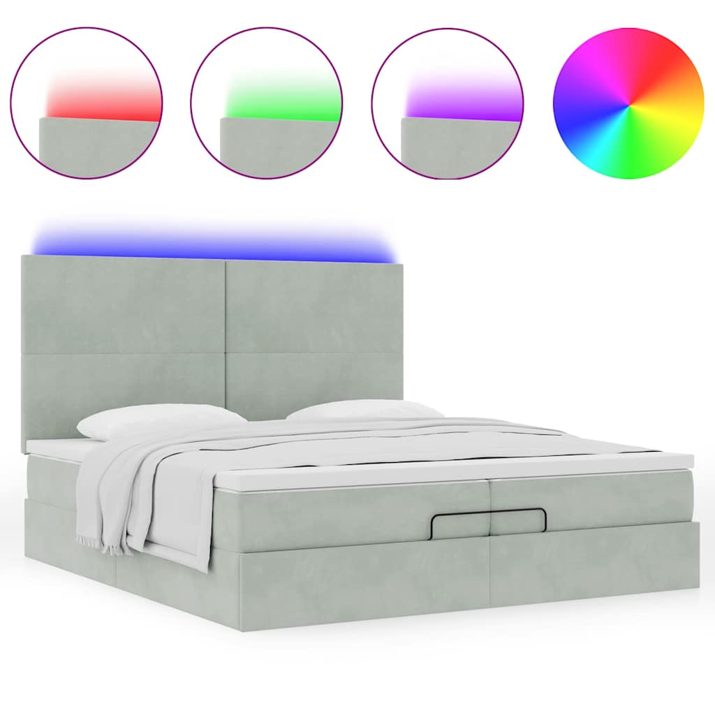 Cadre de lit ottoman avec matelas gris clair 200x200 cm velours - XIOS