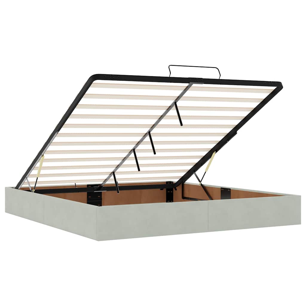 Cadre de lit ottoman avec matelas gris clair 200x200 cm velours - XIOS