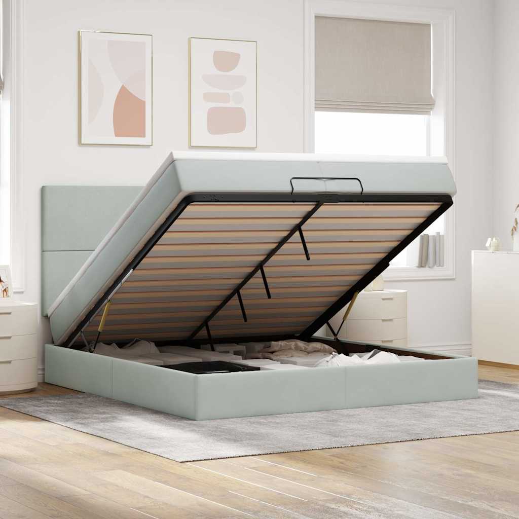 Cadre de lit ottoman avec matelas gris clair 200x200 cm velours - XIOS