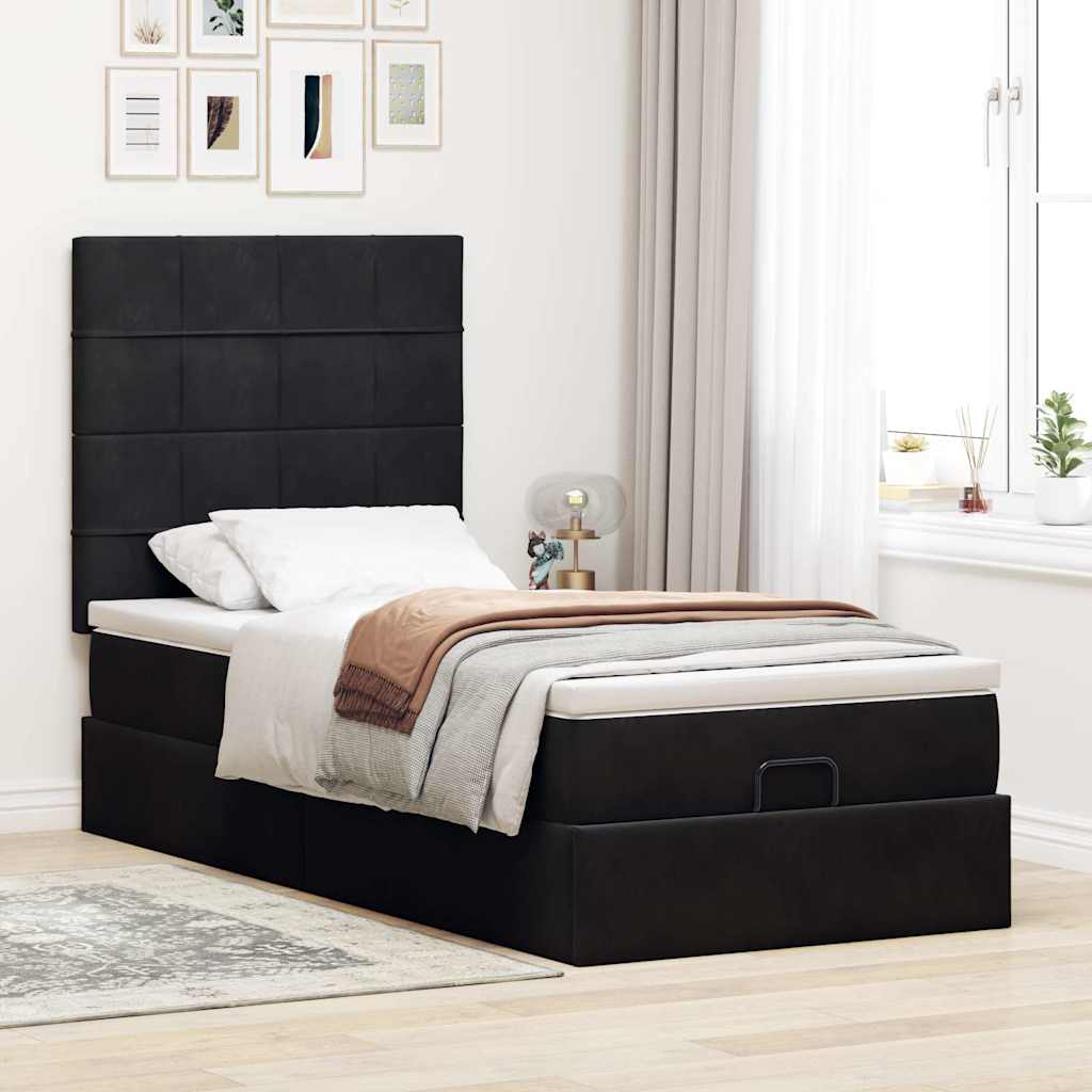 Cadre de lit ottoman avec matelas noir 80x200 cm velours - XIOS