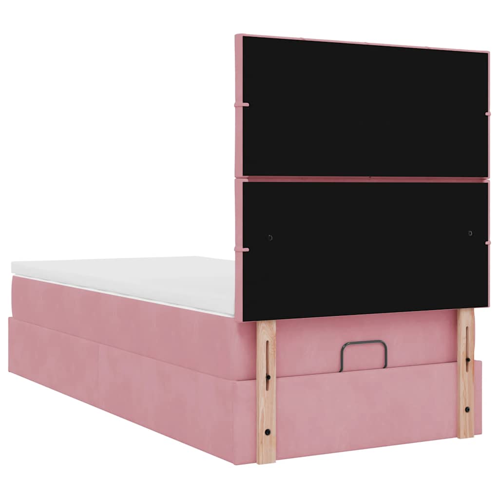 Cadre de lit ottoman avec matelas rose 80x200 cm velours - XIOS