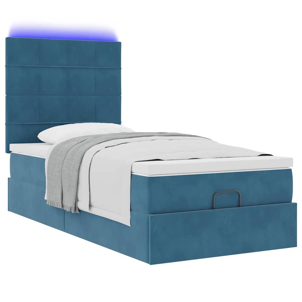 Cadre de lit ottoman avec matelas bleu foncé 90x190 cm velours - XIOS