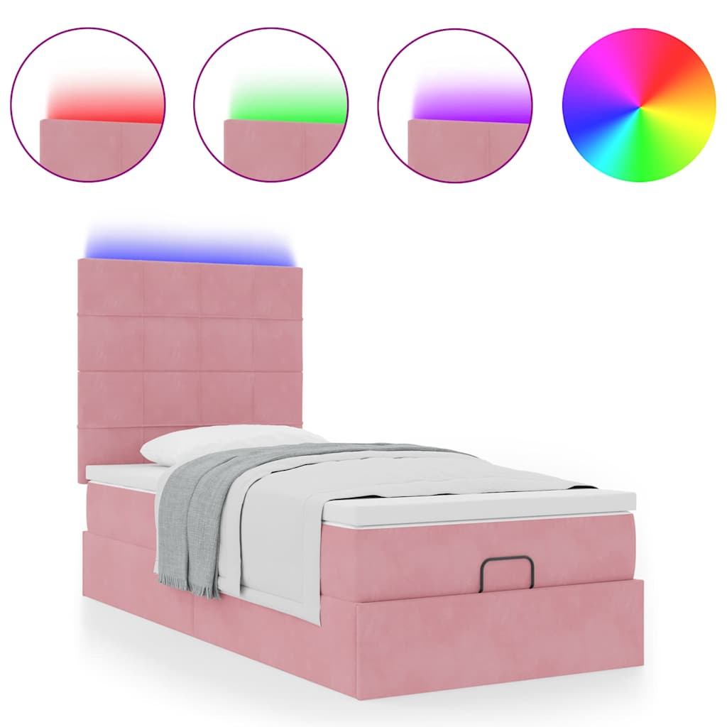 Cadre de lit ottoman avec matelas rose 90x200 cm velours - XIOS