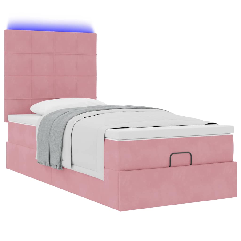 Cadre de lit ottoman avec matelas rose 90x200 cm velours - XIOS