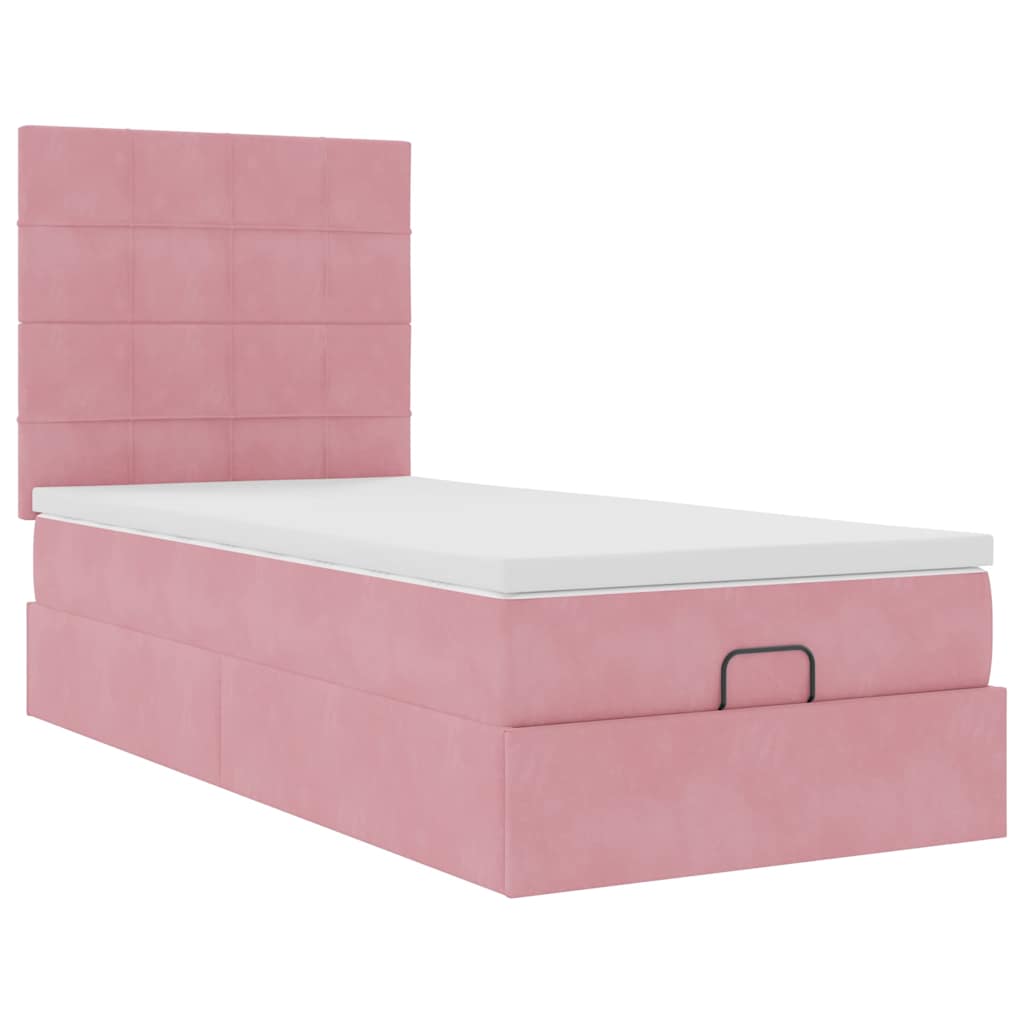 Cadre de lit ottoman avec matelas rose 90x200 cm velours - XIOS