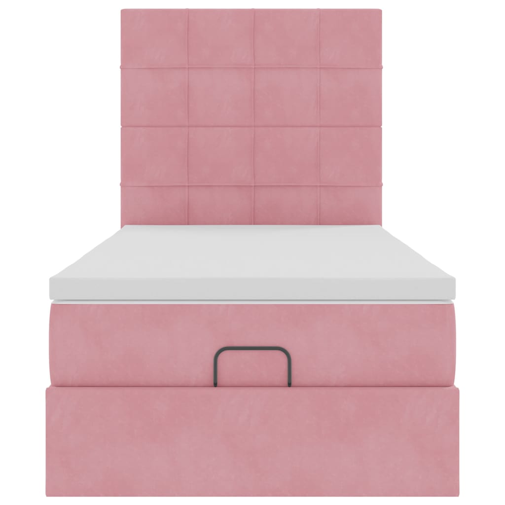 Cadre de lit ottoman avec matelas rose 90x200 cm velours - XIOS