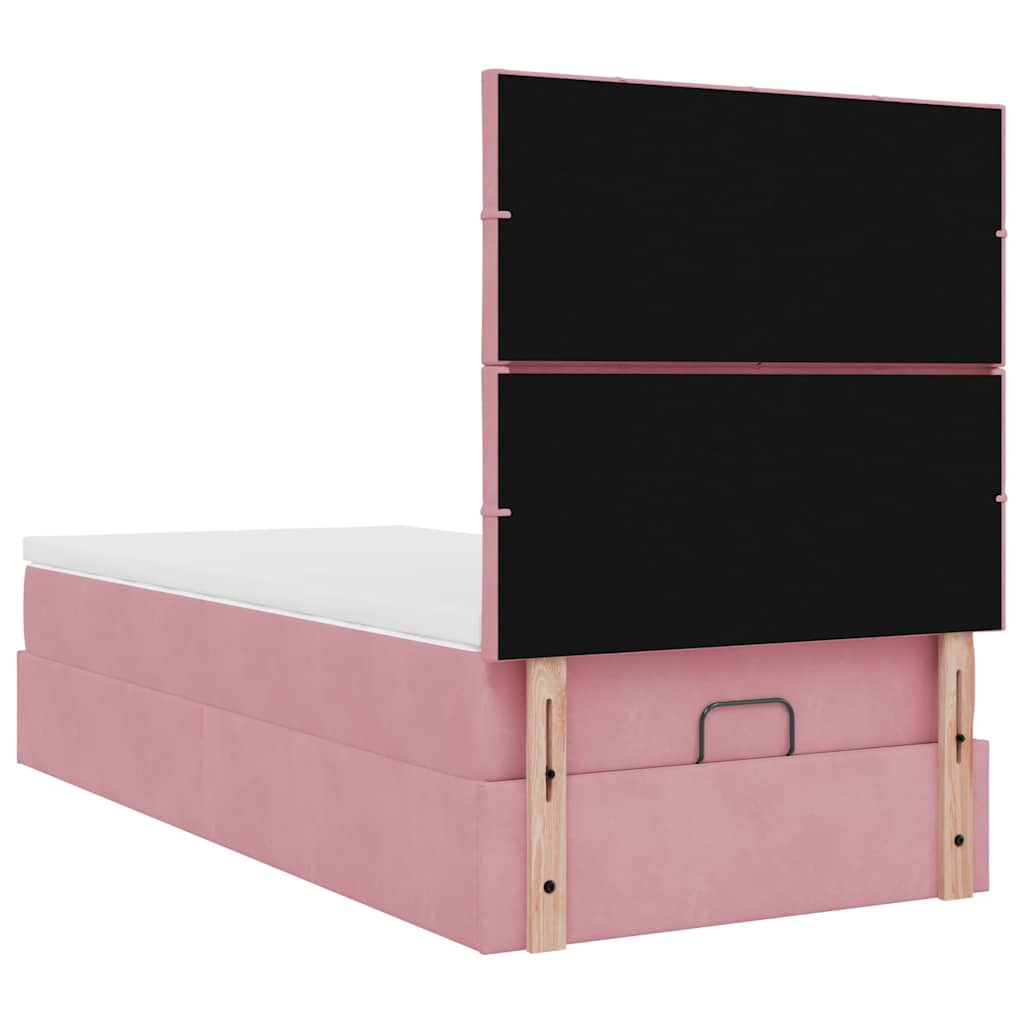 Cadre de lit ottoman avec matelas rose 90x200 cm velours - XIOS