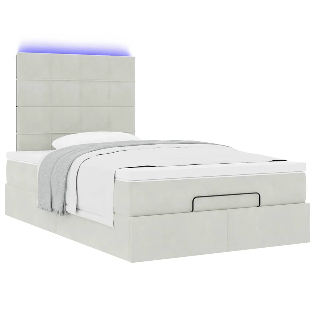 Cadre de lit ottoman et matelas gris clair 120x200 cm velours - XIOS