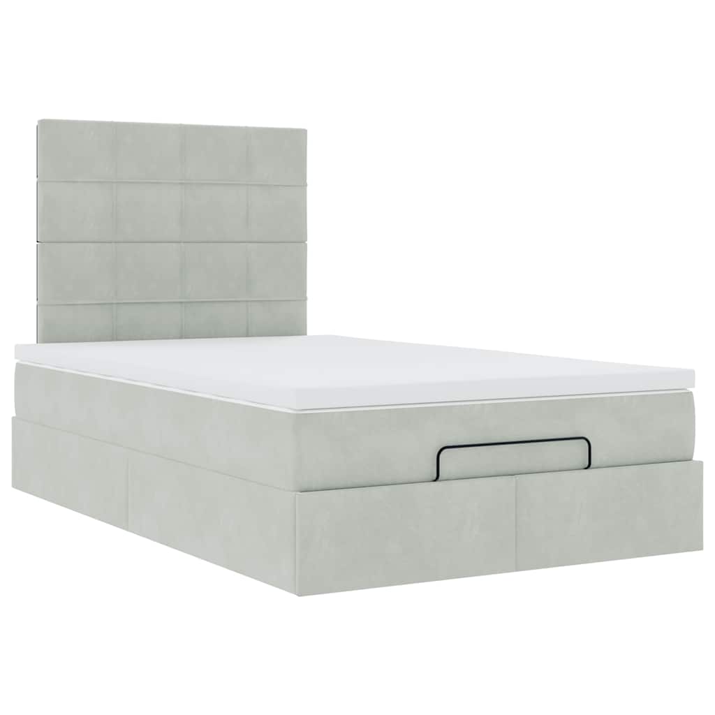 Cadre de lit ottoman et matelas gris clair 120x200 cm velours - XIOS