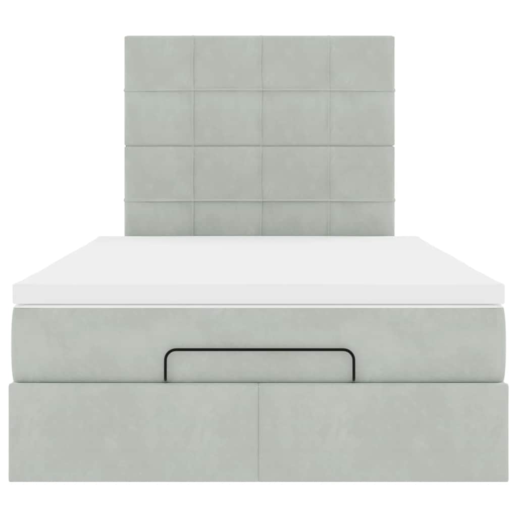 Cadre de lit ottoman et matelas gris clair 120x200 cm velours - XIOS