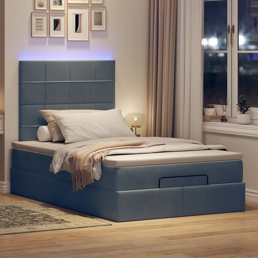 Cadre de lit ottoman et matelas gris foncé 120x200 cm velours - XIOS