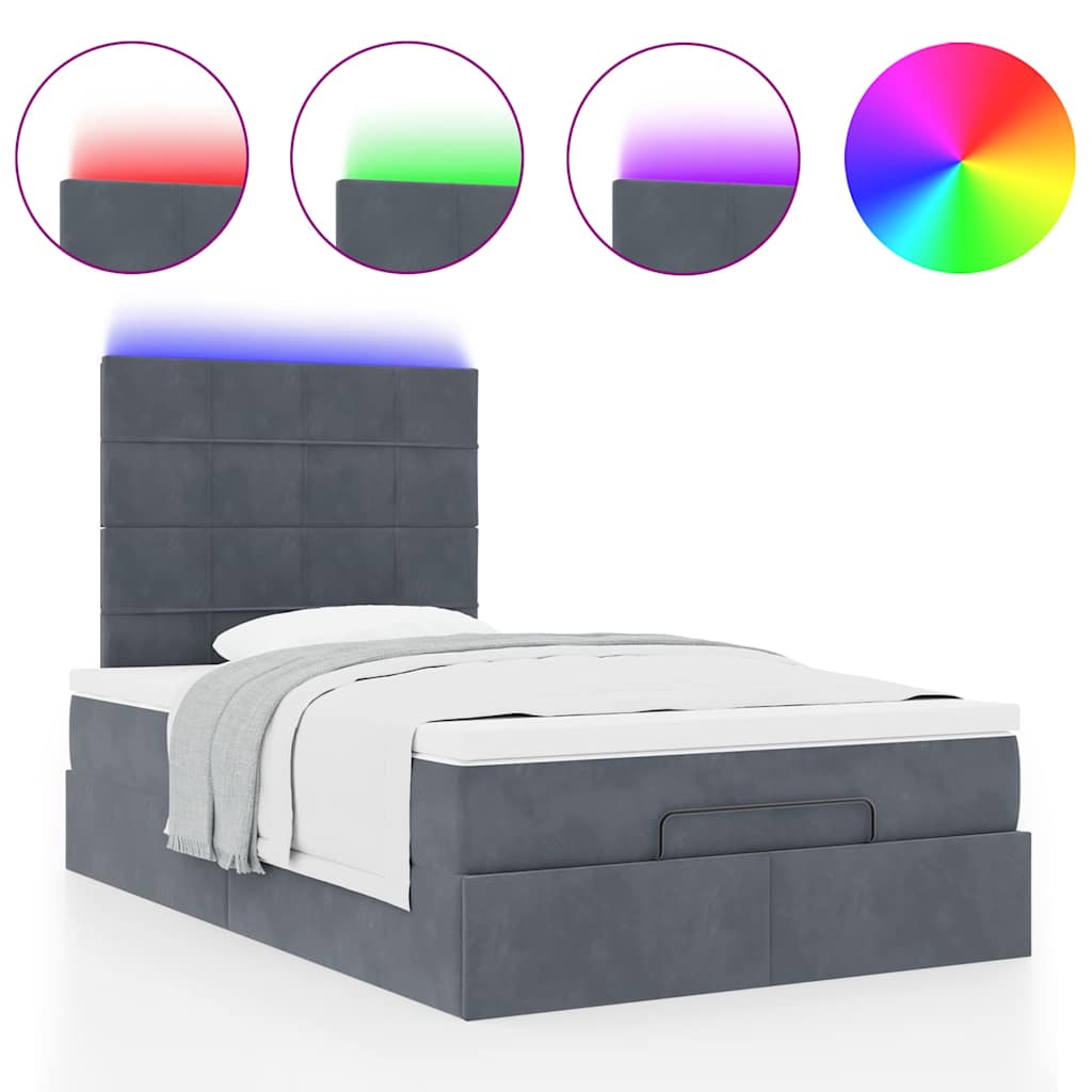 Cadre de lit ottoman et matelas gris foncé 120x200 cm velours - XIOS
