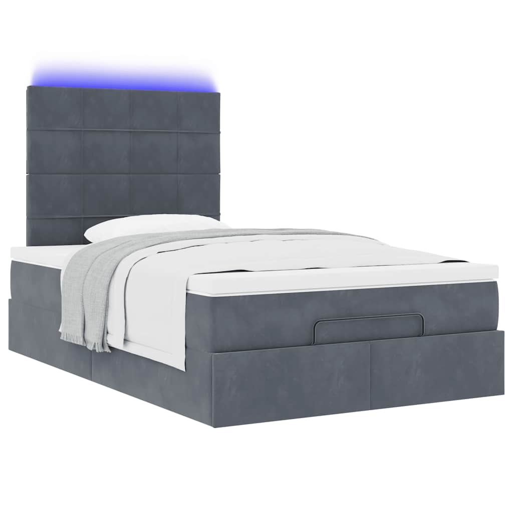 Cadre de lit ottoman et matelas gris foncé 120x200 cm velours - XIOS