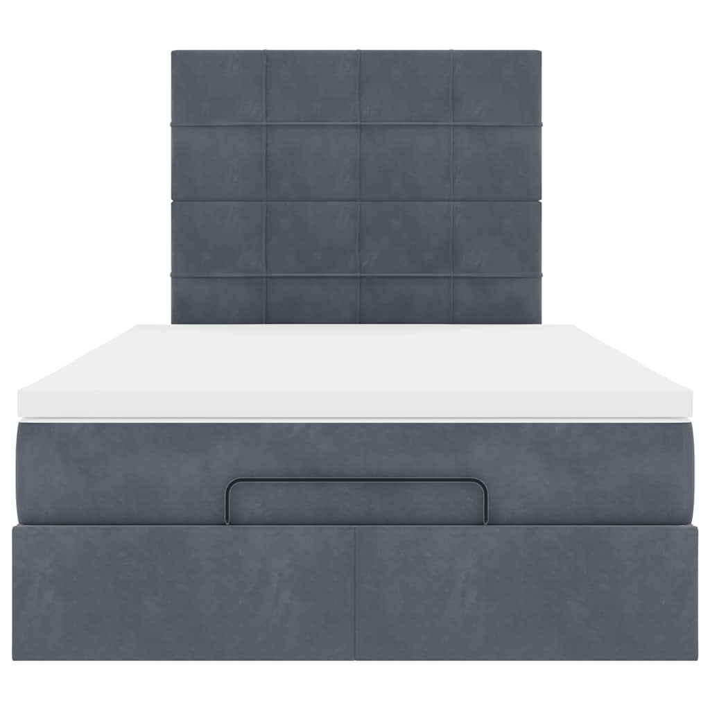Cadre de lit ottoman et matelas gris foncé 120x200 cm velours - XIOS
