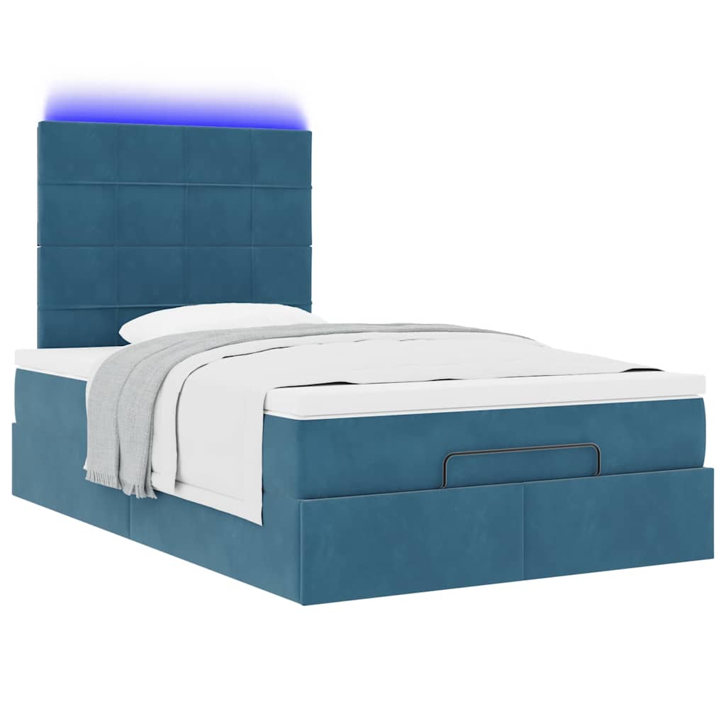 Cadre de lit ottoman avec matelas bleu foncé 120x200 cm velours - XIOS