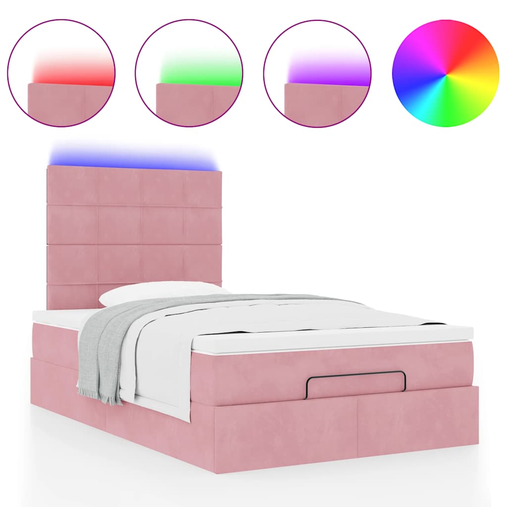Cadre de lit ottoman avec matelas rose 120x200 cm velours - XIOS