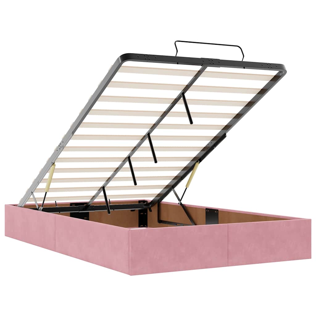 Cadre de lit ottoman avec matelas rose 120x200 cm velours - XIOS
