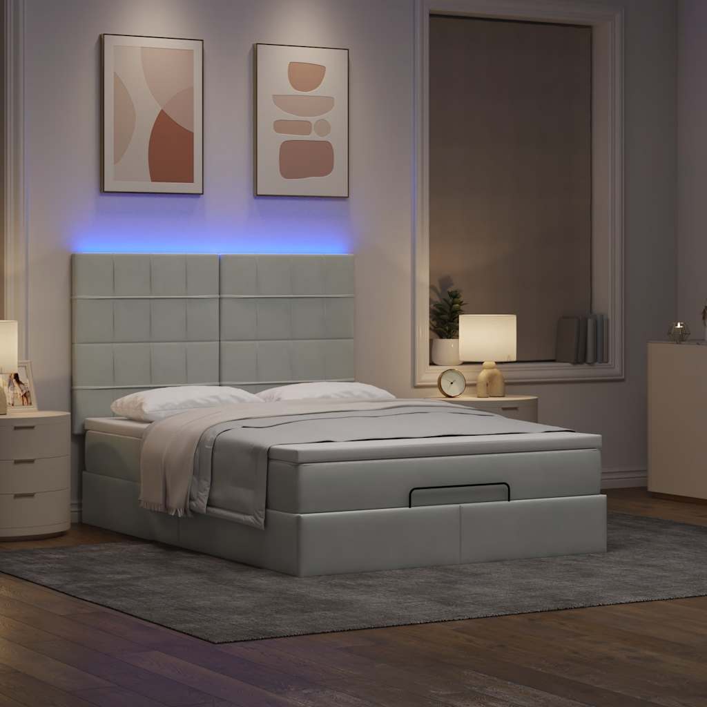 Cadre de lit ottoman et matelas gris clair 140x190 velours - XIOS
