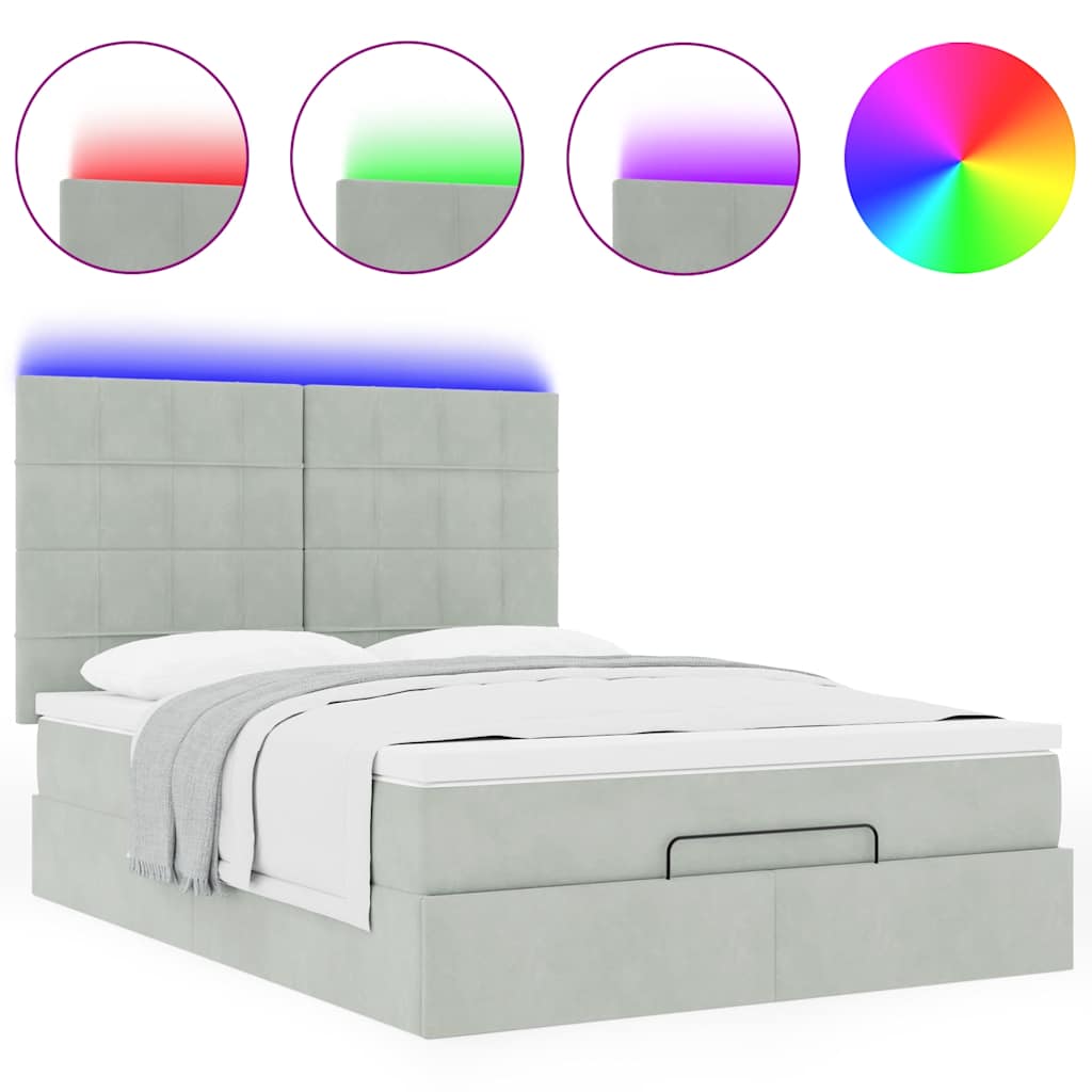 Cadre de lit ottoman et matelas gris clair 140x190 velours - XIOS