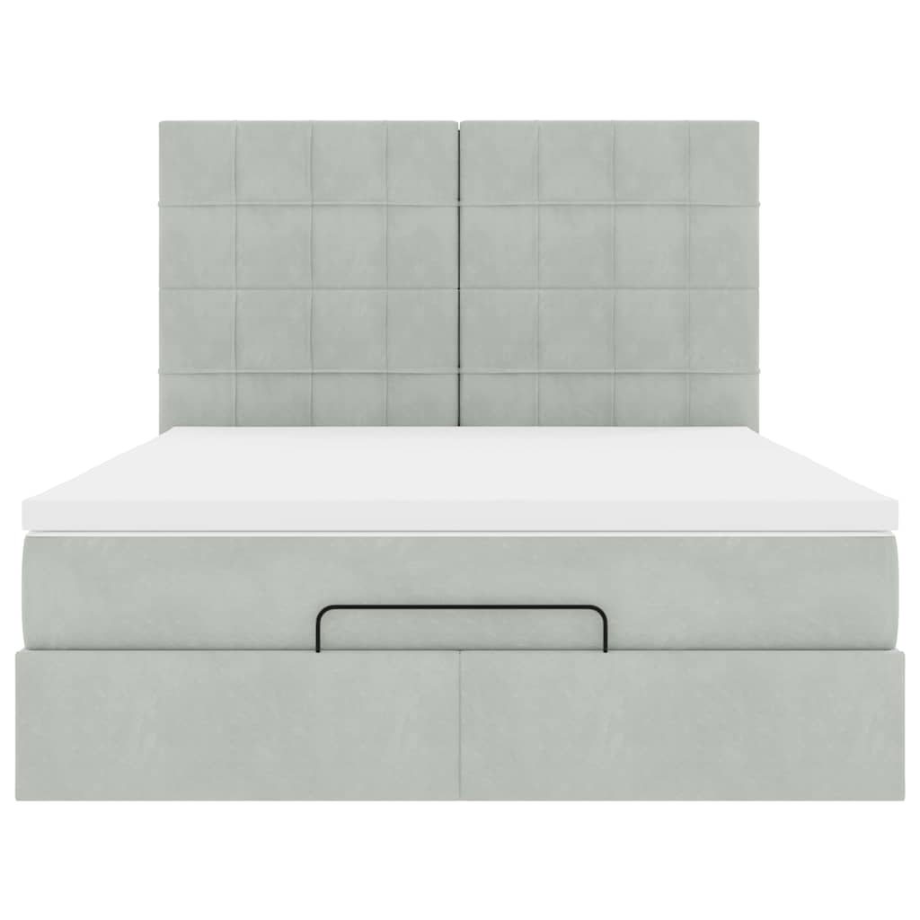 Cadre de lit ottoman et matelas gris clair 140x190 velours - XIOS