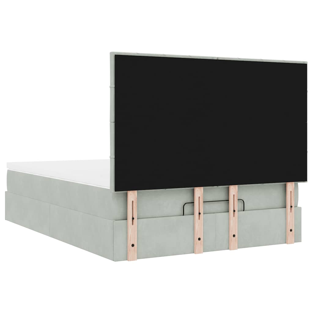 Cadre de lit ottoman et matelas gris clair 140x190 velours - XIOS