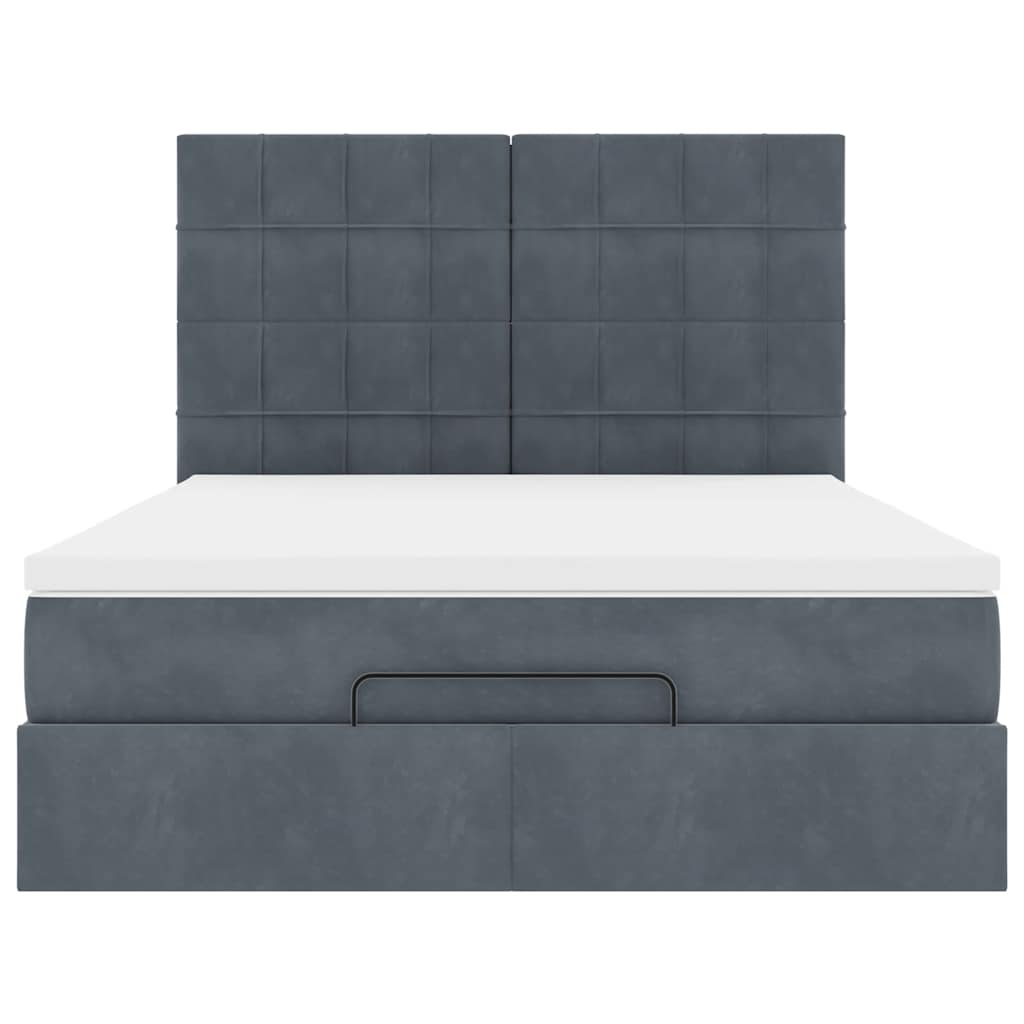 Cadre de lit ottoman avec matelas gris foncé 140x190 cm velours - XIOS