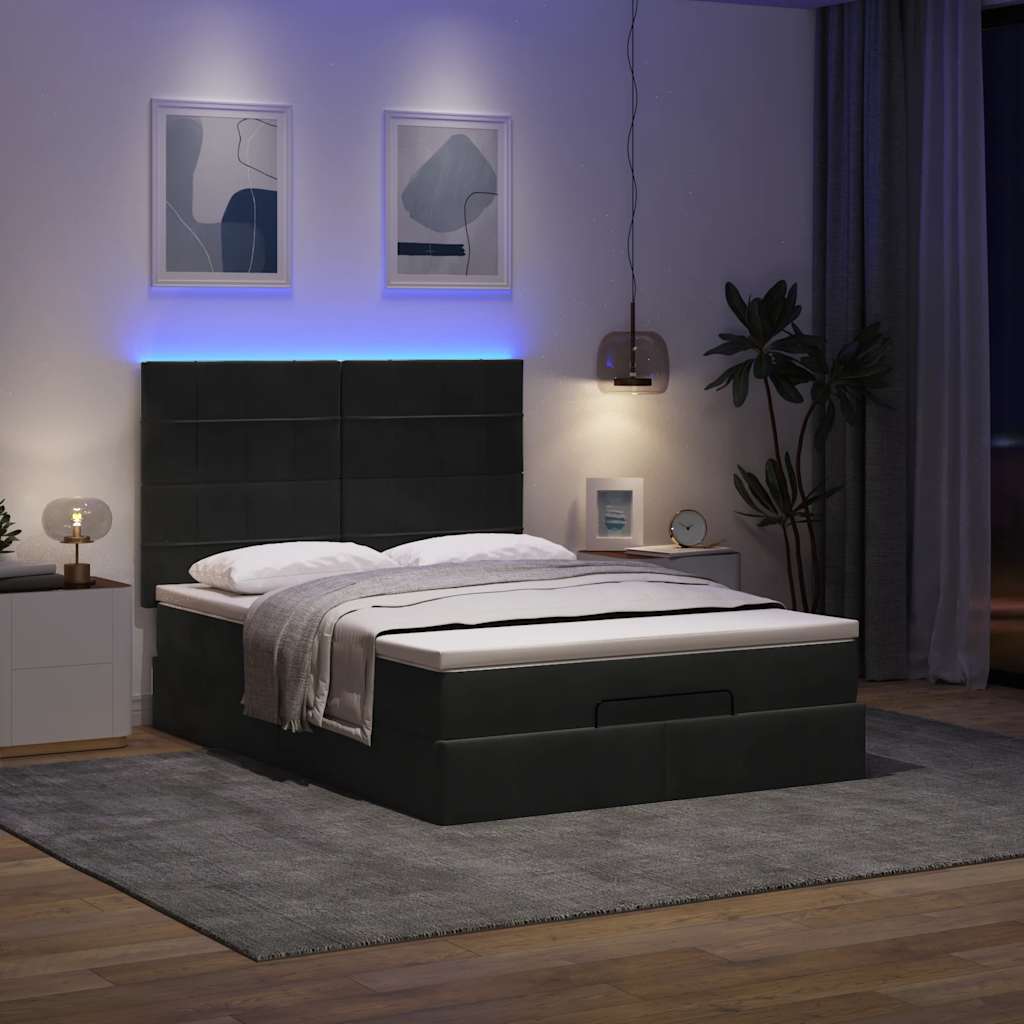 Cadre de lit ottoman avec matelas noir 140x190 cm velours - XIOS