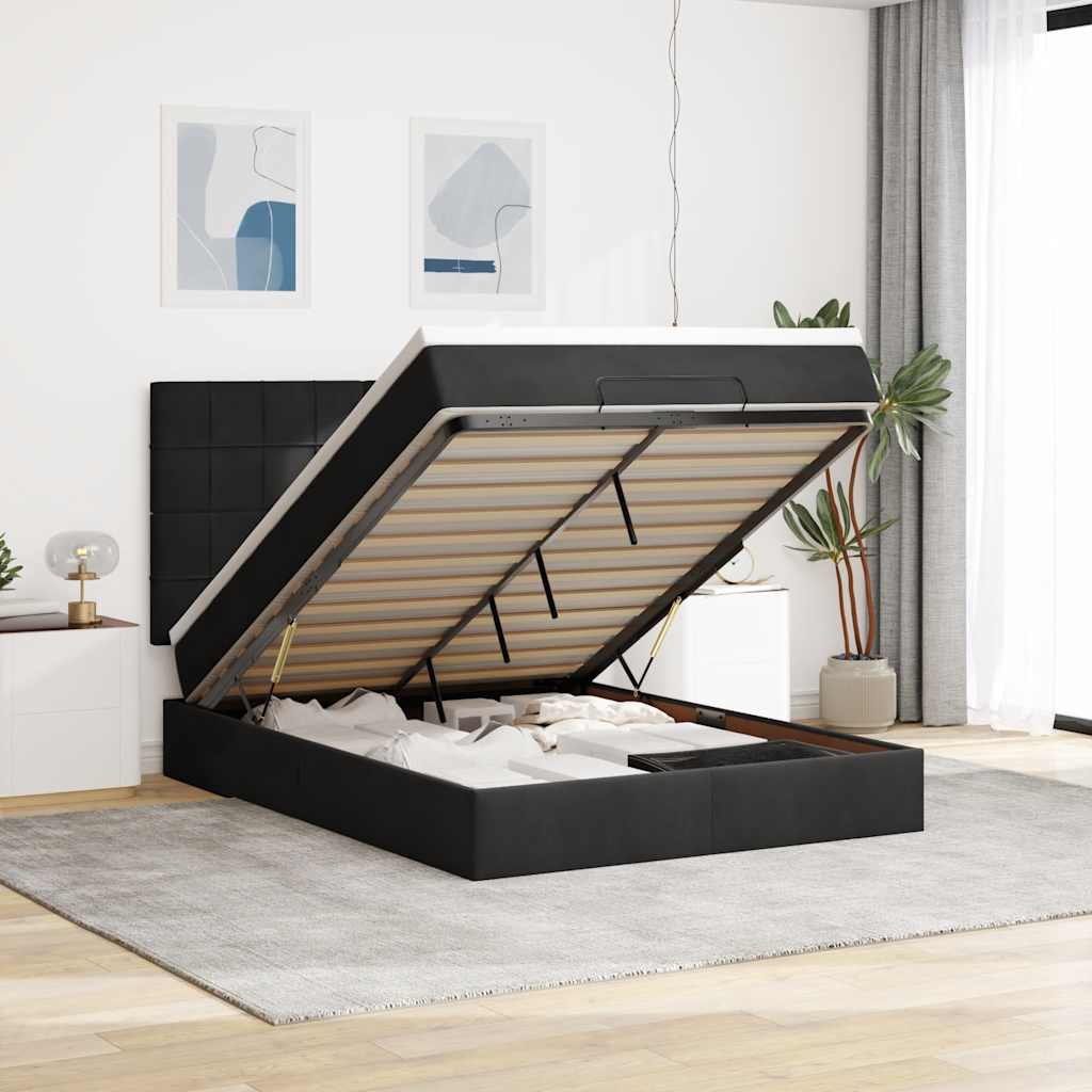 Cadre de lit ottoman avec matelas noir 140x190 cm velours - XIOS