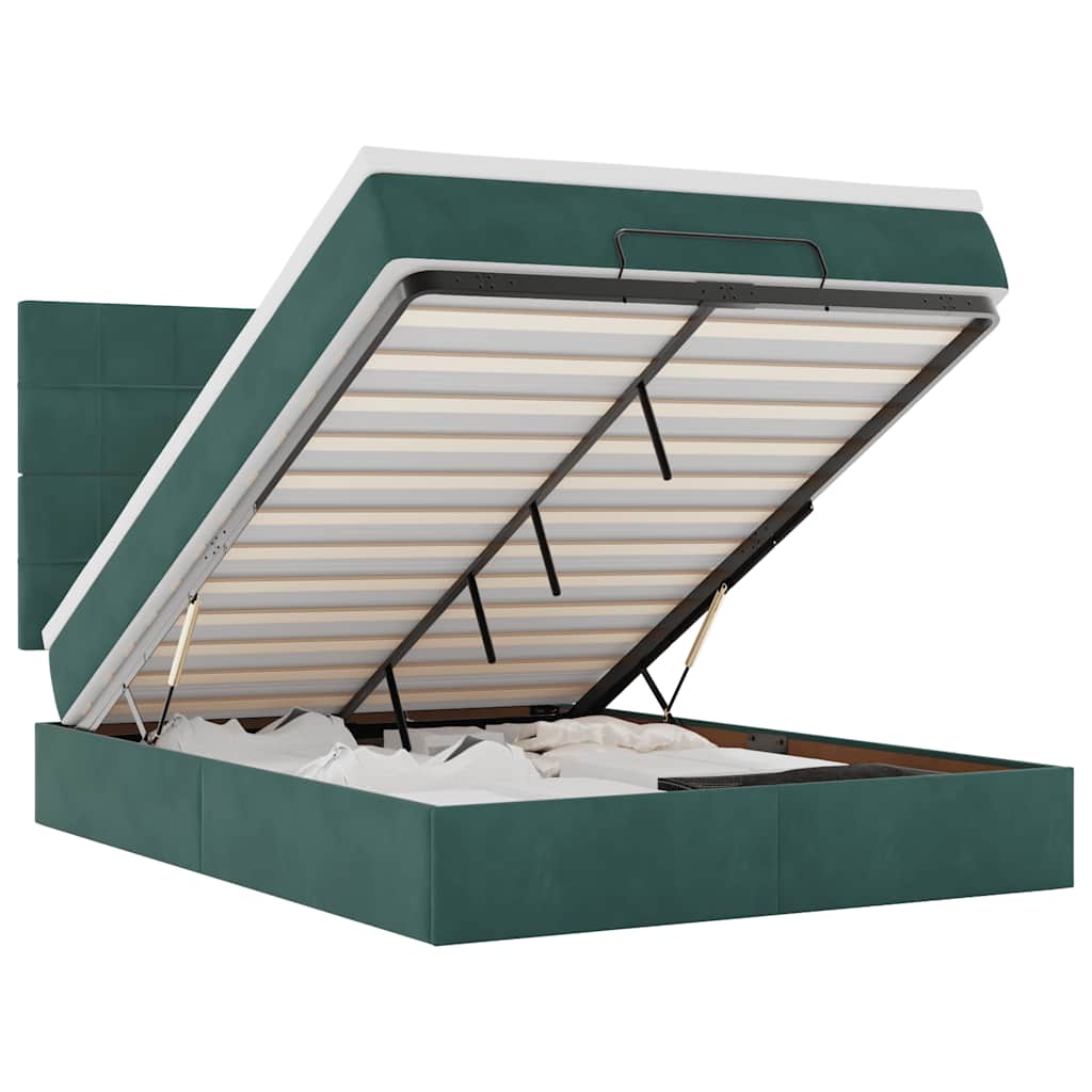Cadre de lit ottoman avec matelas vert foncé 140x190 cm velours - XIOS
