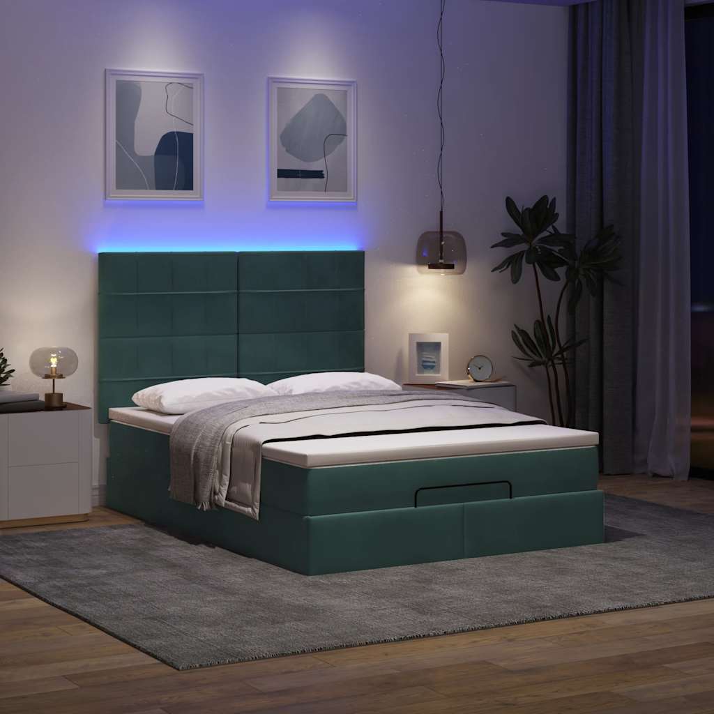 Cadre de lit ottoman avec matelas vert foncé 140x190 cm velours - XIOS