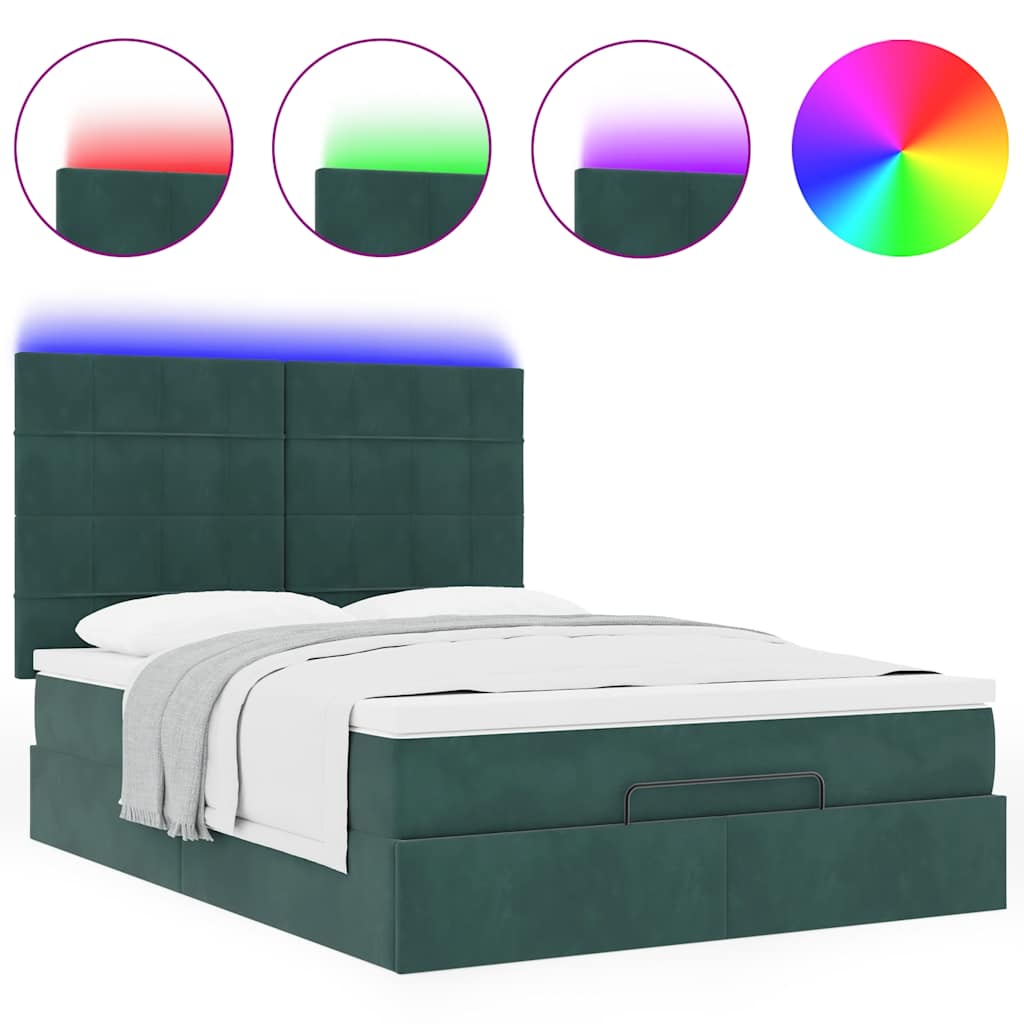 Cadre de lit ottoman avec matelas vert foncé 140x190 cm velours - XIOS