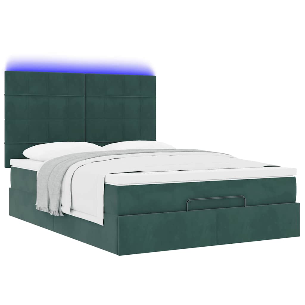Cadre de lit ottoman avec matelas vert foncé 140x190 cm velours - XIOS