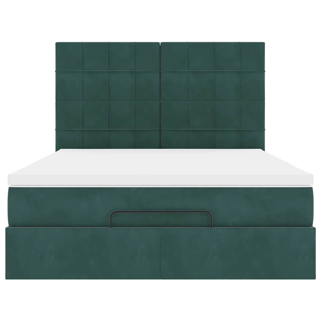 Cadre de lit ottoman avec matelas vert foncé 140x190 cm velours - XIOS